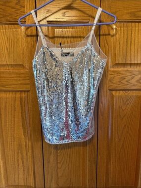Allegra K Silver Sequin Spaghetti-Strap Cami- Size: Small